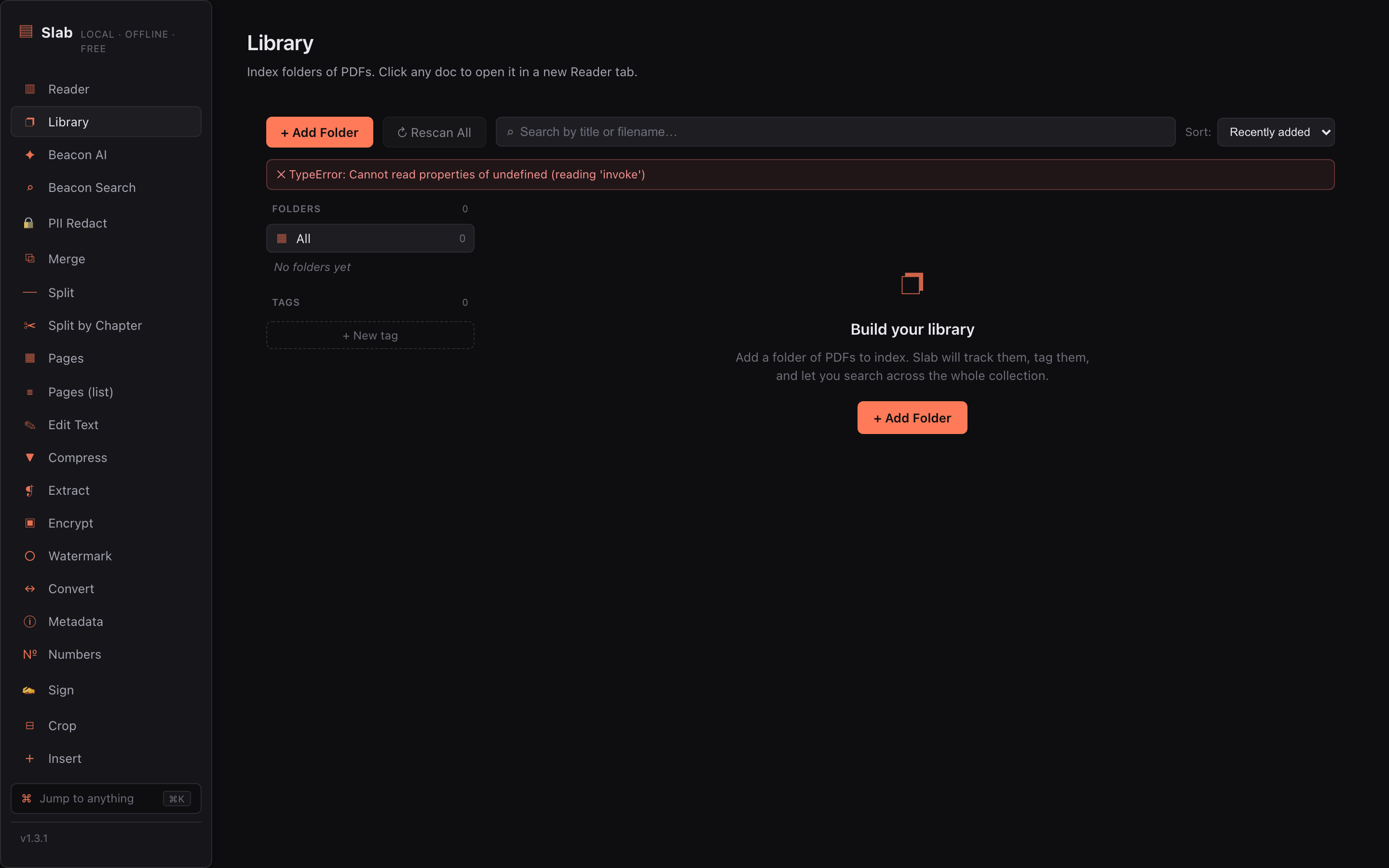 Slab library with folders and tags
